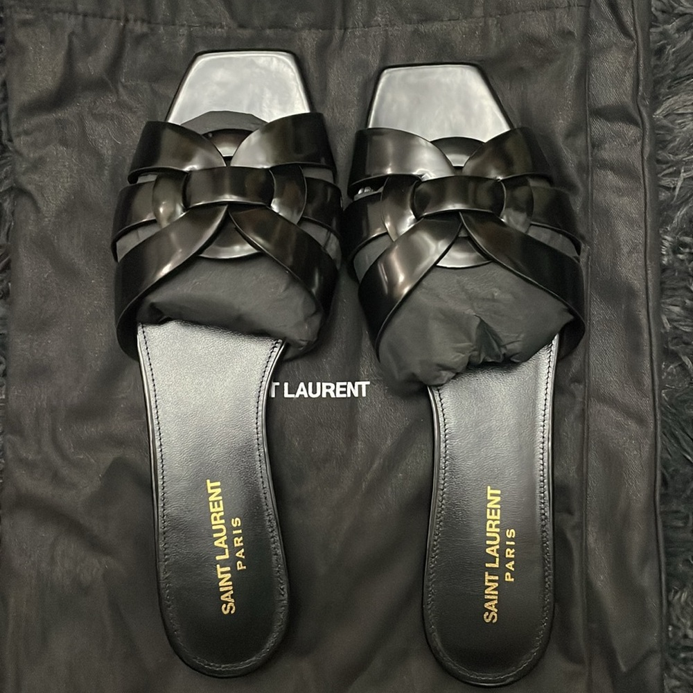 Saint Laurent TRIBUTE MULES IN PATENT LEATHER size 39.5 in Black women brand new